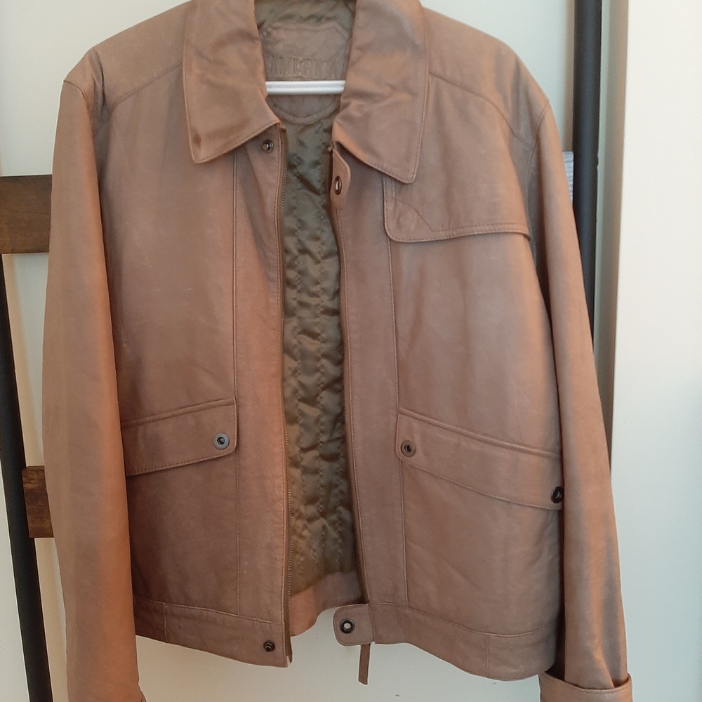 Men's Tan Leather Jacket Size Large